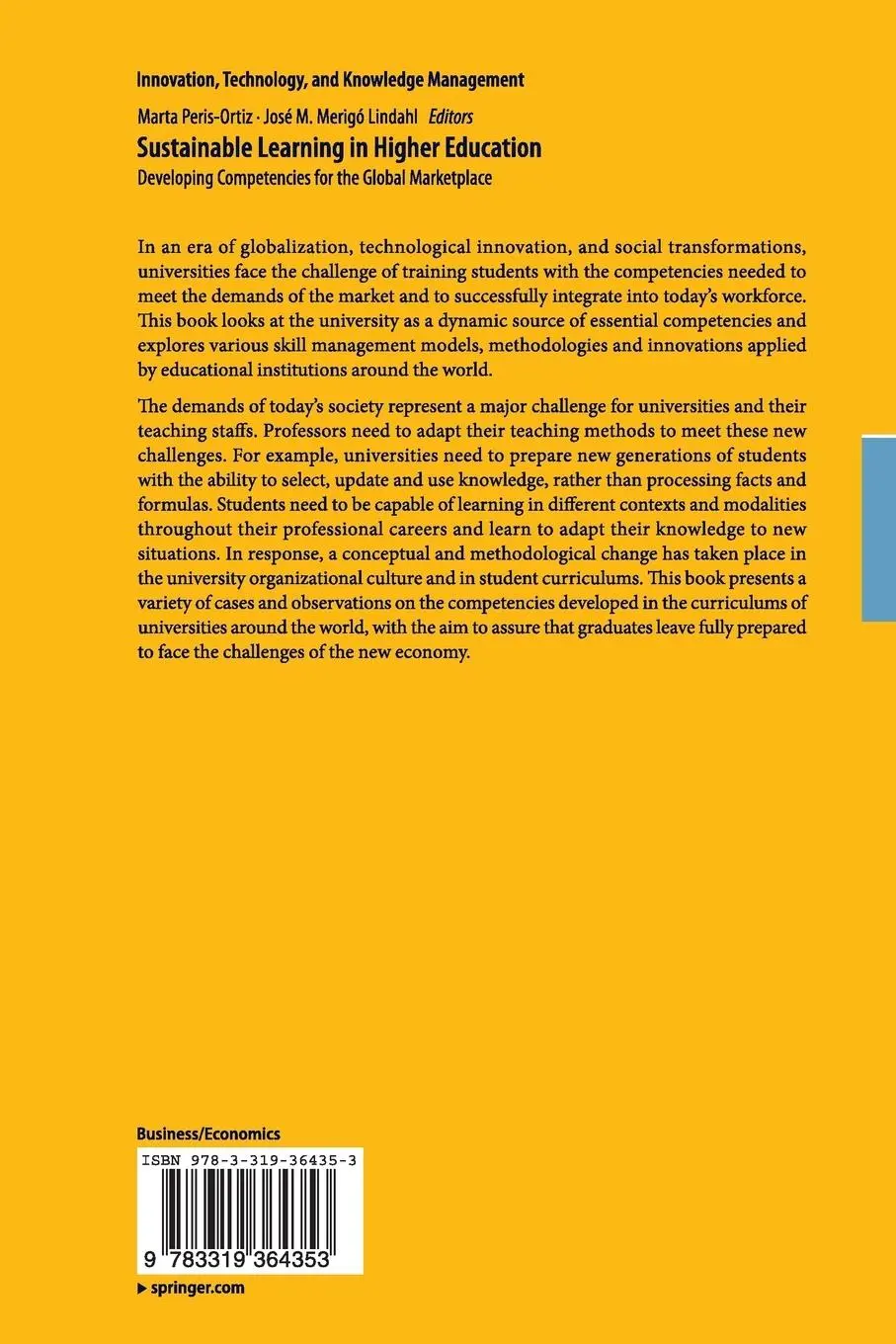 Rückseite: 9783319364353 | Sustainable Learning in Higher Education | Marta Peris-Ortiz (u. a.)
