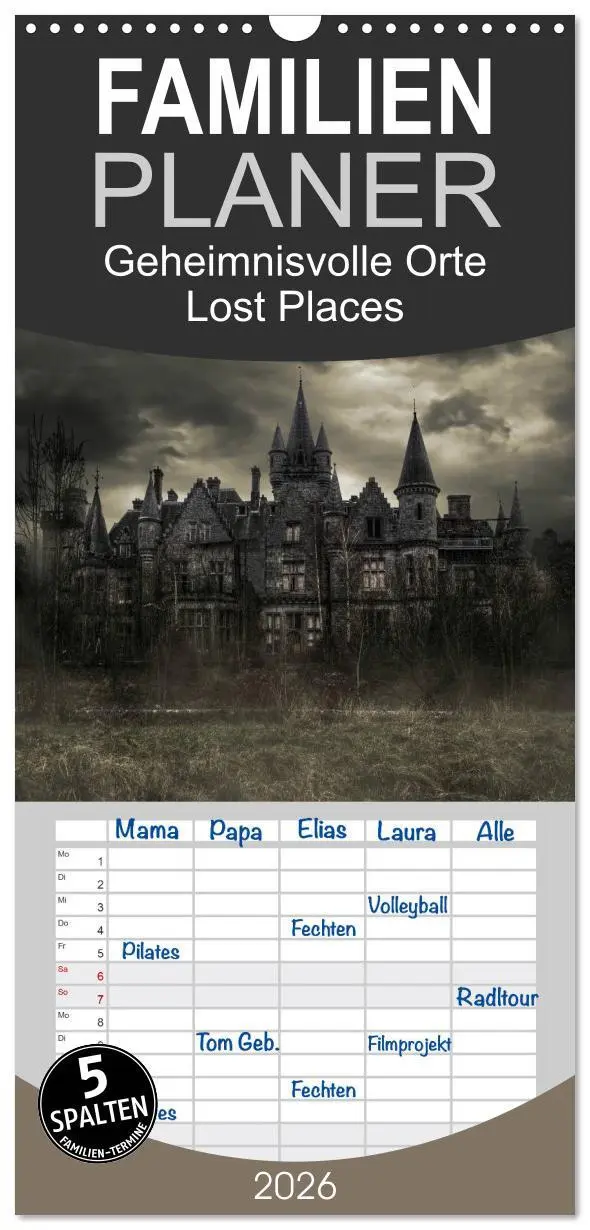 Cover: 9783516514353 | Familienplaner 2026 - Geheimnisvolle Orte - Lost Places mit 5...
