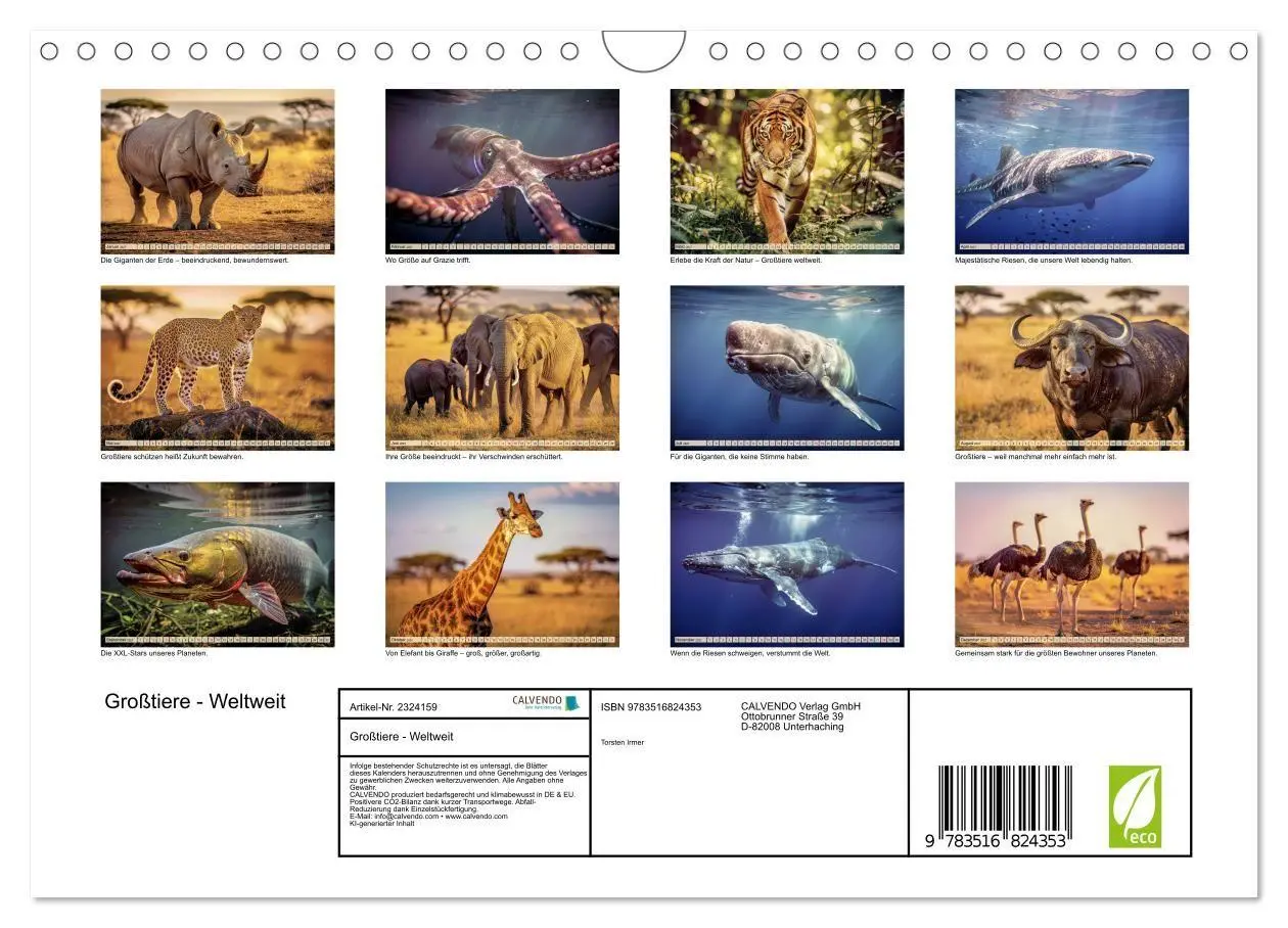 Bild: 9783516824353 | Großtiere - Weltweit (Wandkalender 2027 DIN A4 quer), CALVENDO...