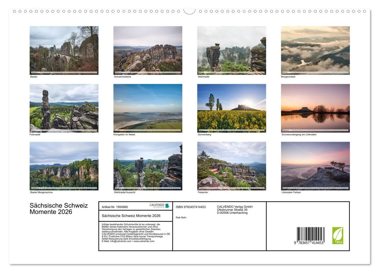 Bild: 9783457414453 | Sächsische Schweiz Momente 2026 (hochwertiger Premium Wandkalender...