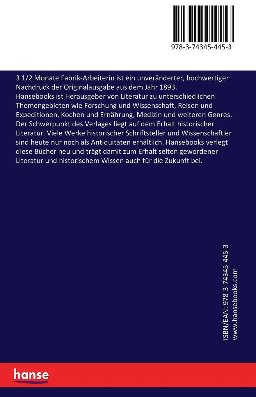 Rückseite: 9783743454453 | 3 1/2 Monate Fabrik-Arbeiterin | Minna Wettstein-Adelt | Taschenbuch