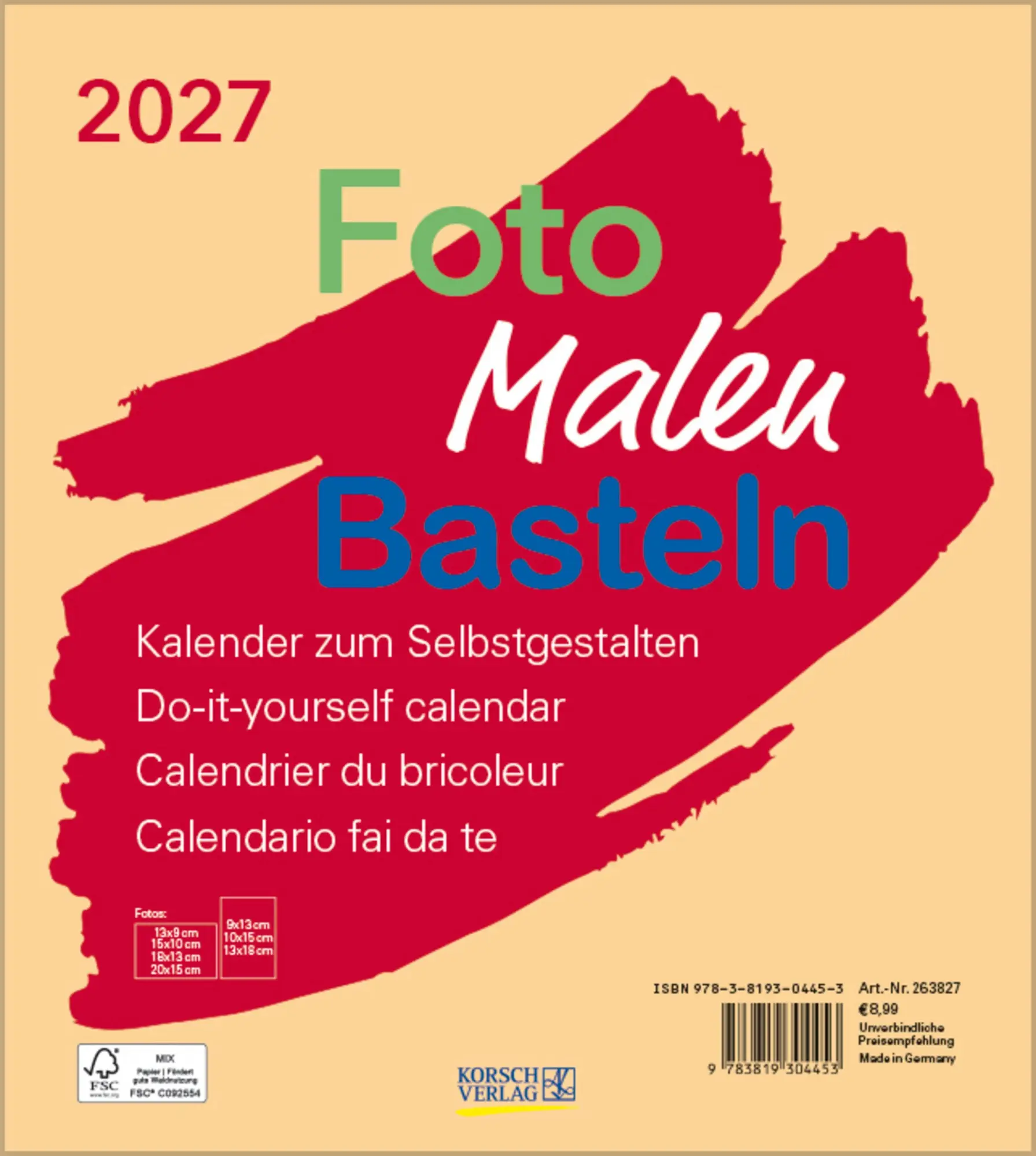 Cover: 9783819304453 | Foto-Malen-Basteln Bastelkalender beige 2027 | Verlag Korsch | 14 S.