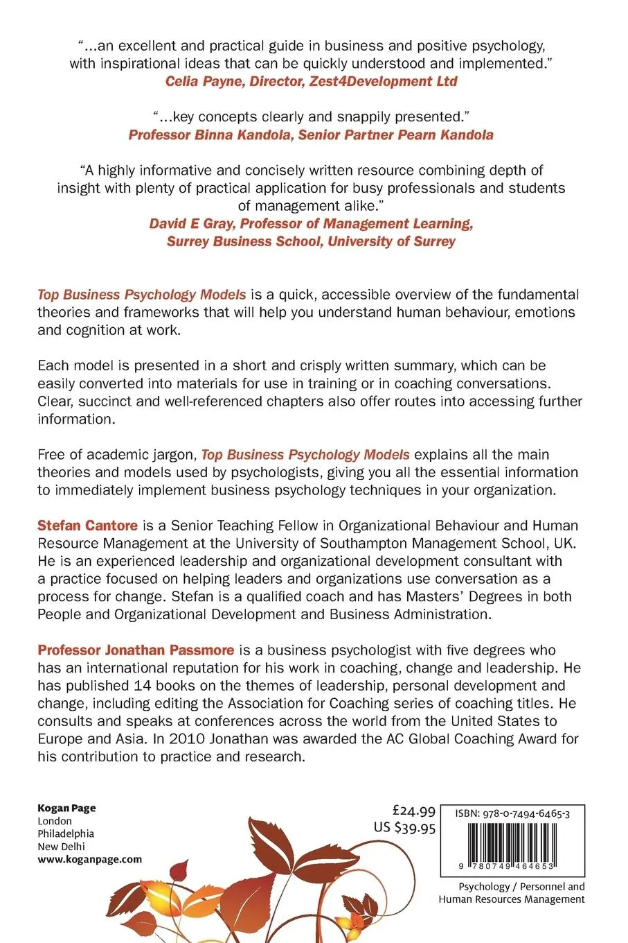 Rückseite: 9780749464653 | Top Business Psychology Models | Jonathan Passmore (u. a.) | Buch
