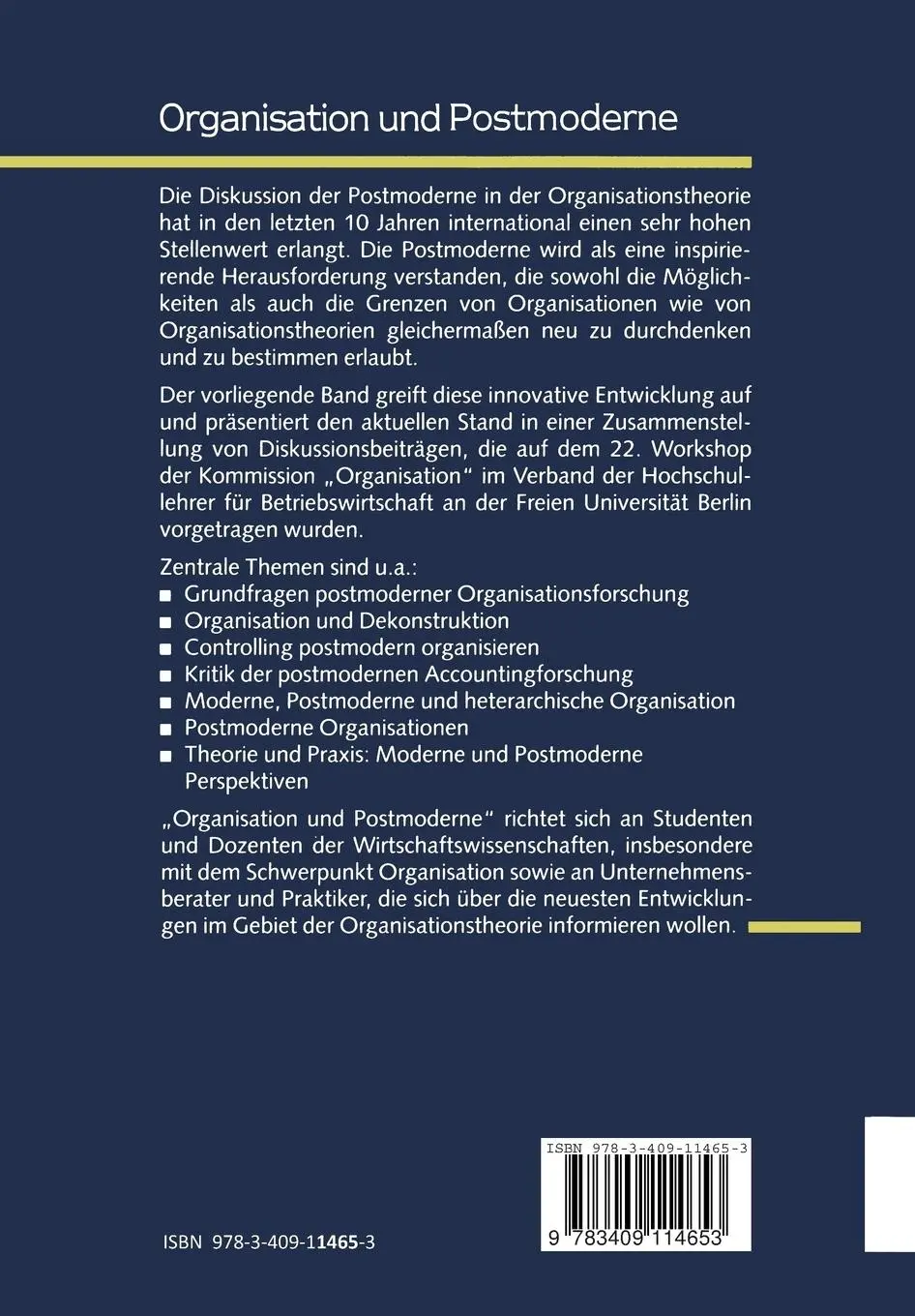 Rückseite: 9783409114653 | Organisation und Postmoderne | Grundfragen - Analysen - Perspektiven