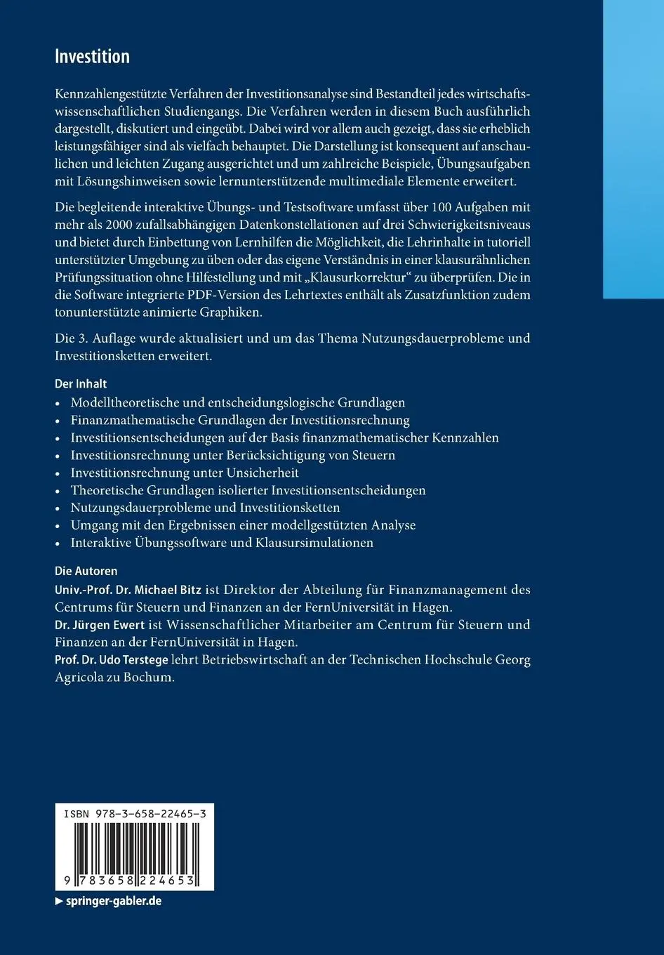 Rückseite: 9783658224653 | Investition | Michael Bitz (u. a.) | Taschenbuch | xxxviii | Deutsch