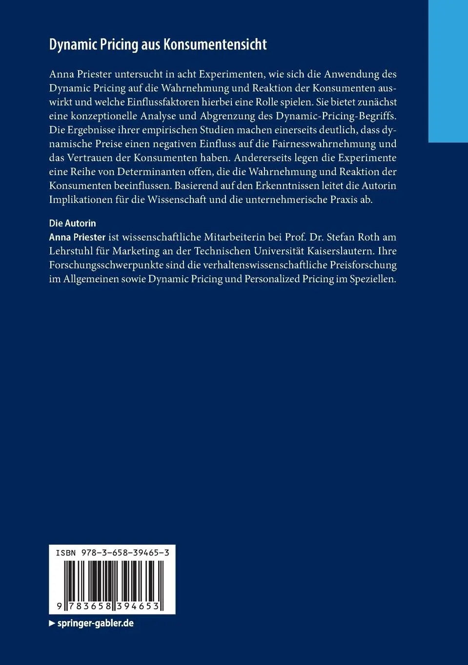 Rückseite: 9783658394653 | Dynamic Pricing aus Konsumentensicht | Anna Priester | Taschenbuch