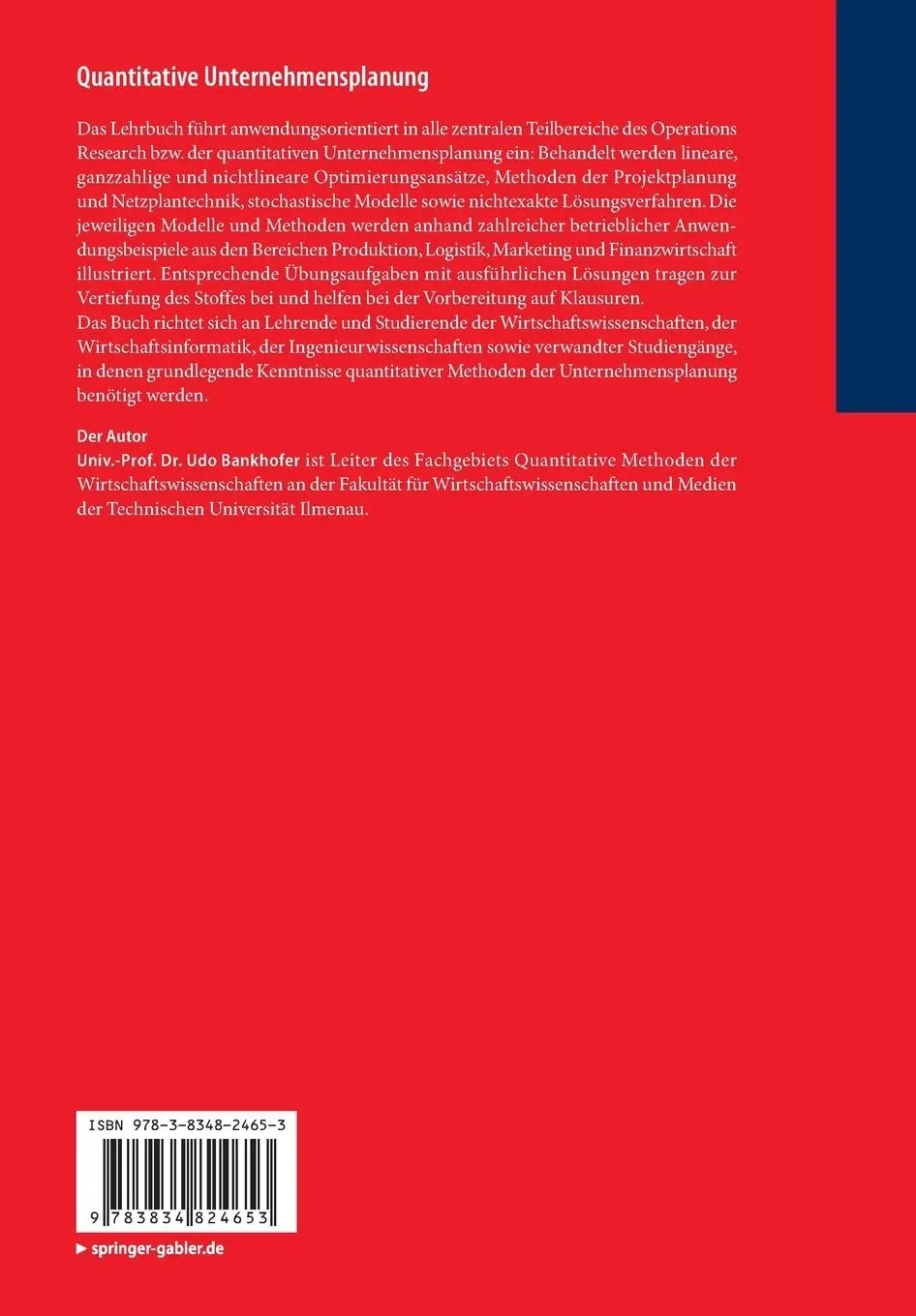 Rückseite: 9783834824653 | Quantitative Unternehmensplanung | Udo Bankhofer | Taschenbuch | X