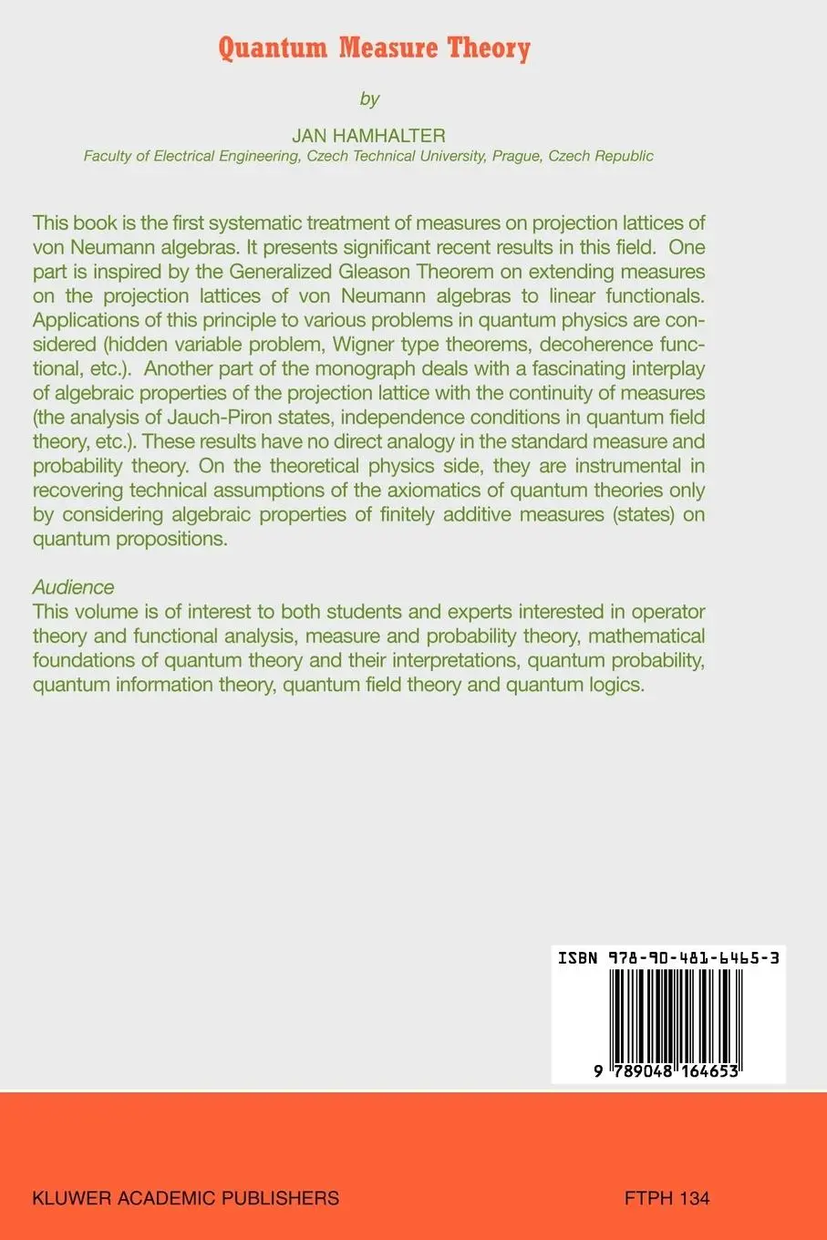 Rückseite: 9789048164653 | Quantum Measure Theory | J. Hamhalter | Taschenbuch | viii | Englisch