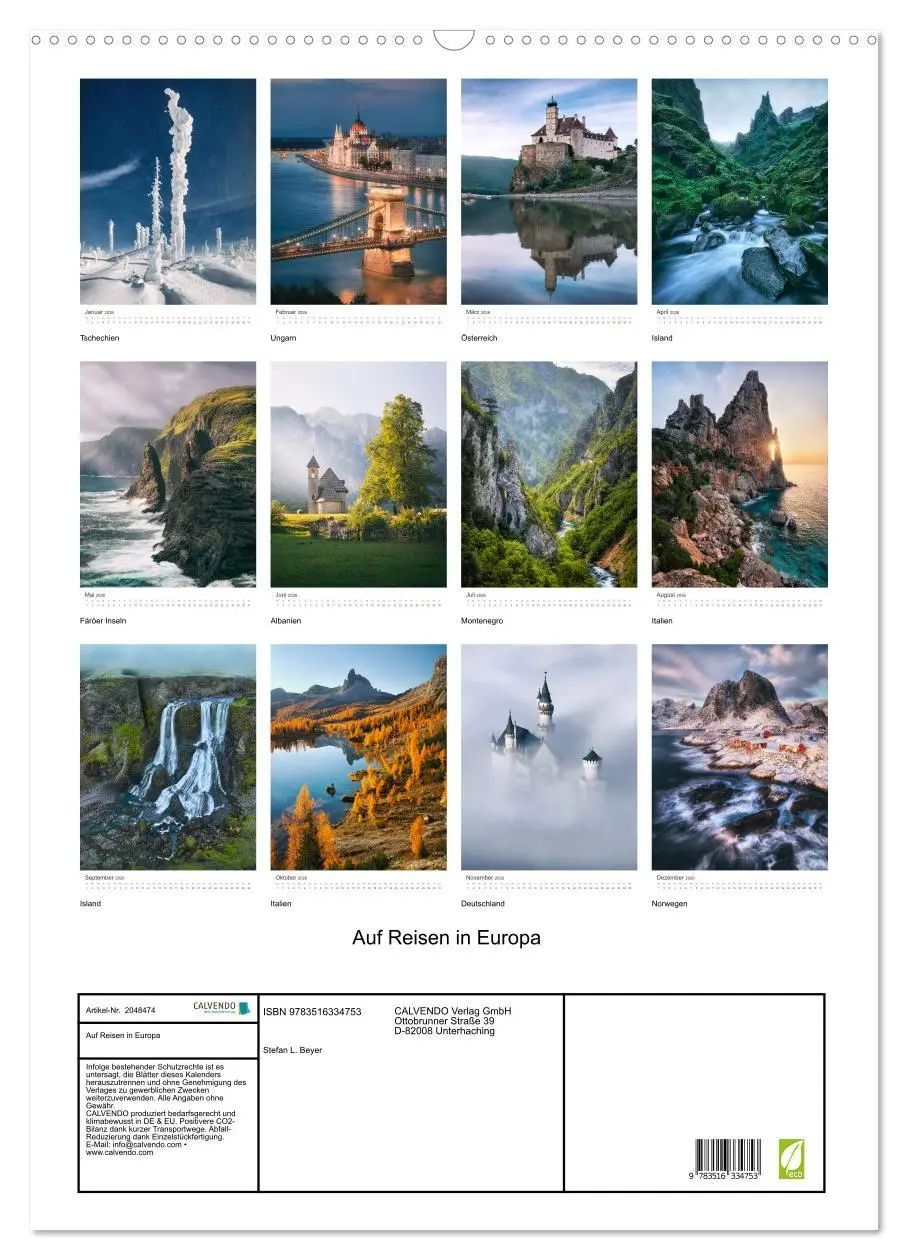 Bild: 9783516334753 | Auf Reisen in Europa (Wandkalender 2026 DIN A2 hoch), CALVENDO...