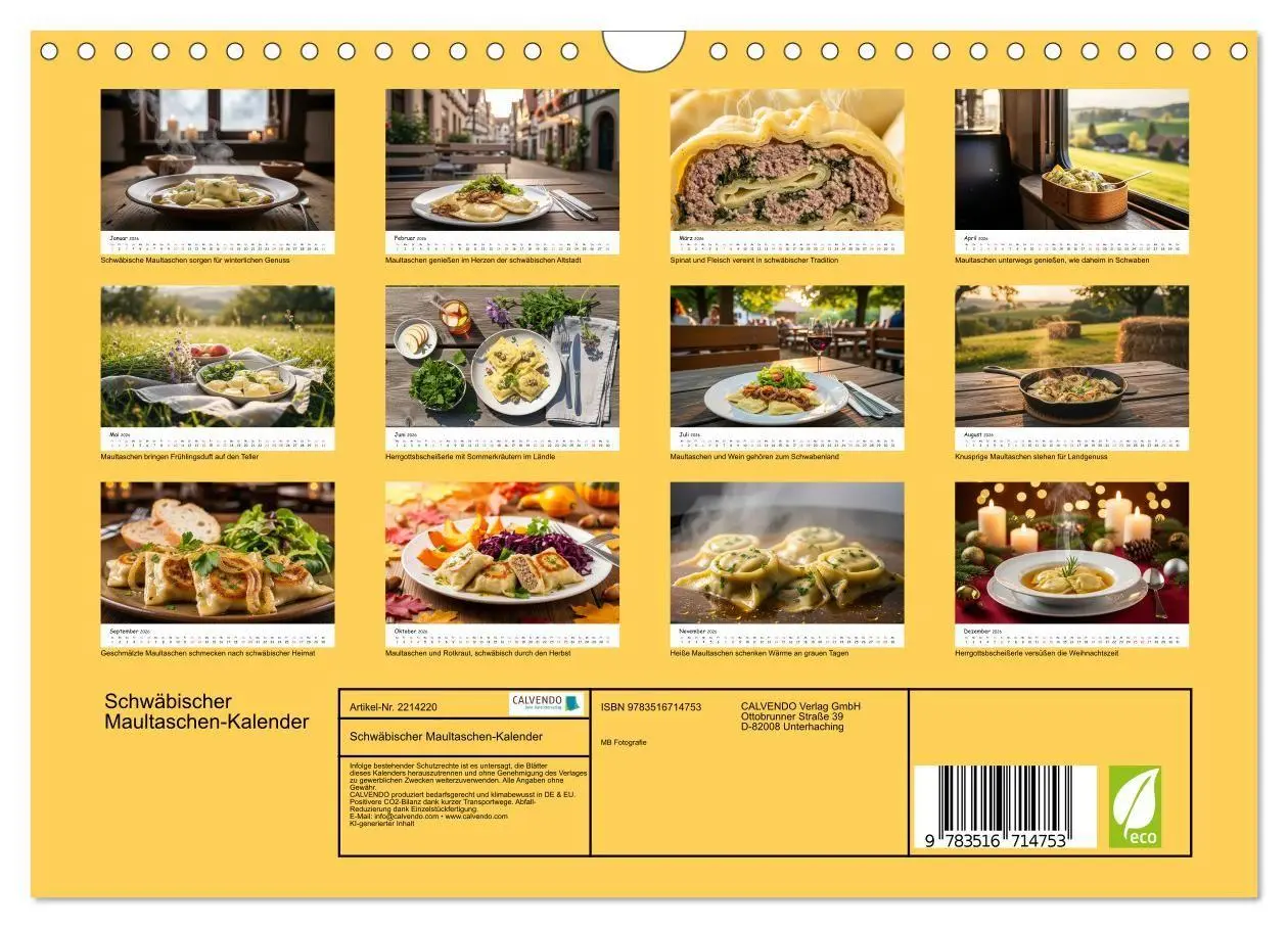 Bild: 9783516714753 | Schwäbischer Maultaschen-Kalender (Wandkalender 2026 DIN A4 quer),...