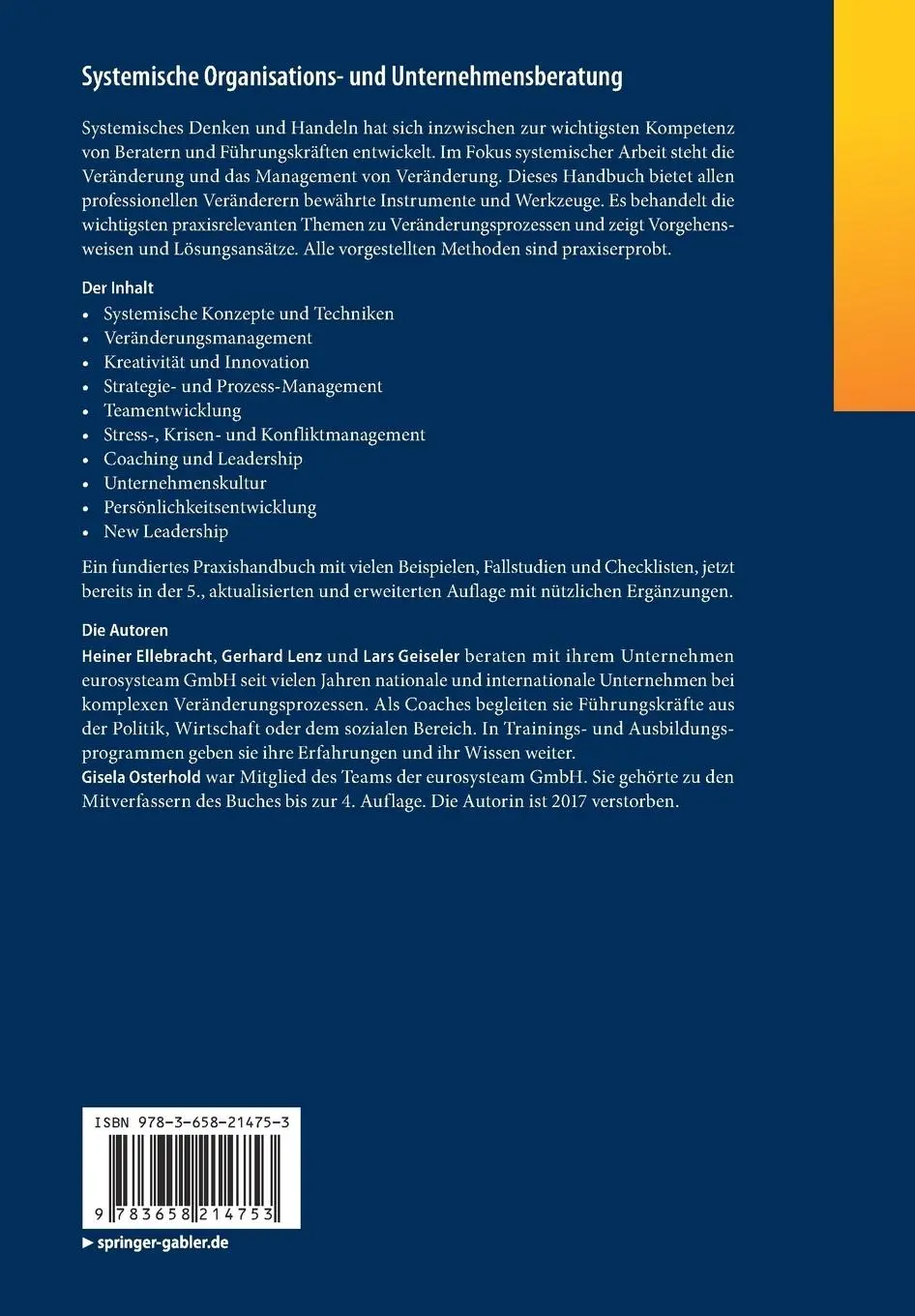 Rückseite: 9783658214753 | Systemische Organisations- und Unternehmensberatung | Taschenbuch | XV