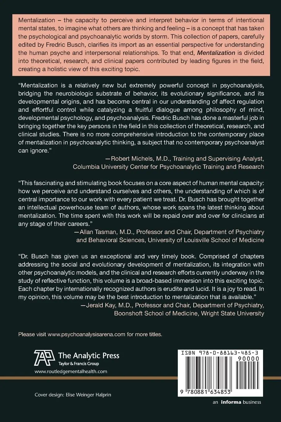 Rückseite: 9780881634853 | Mentalization | Fredric N. Busch | Taschenbuch | Englisch | 2008