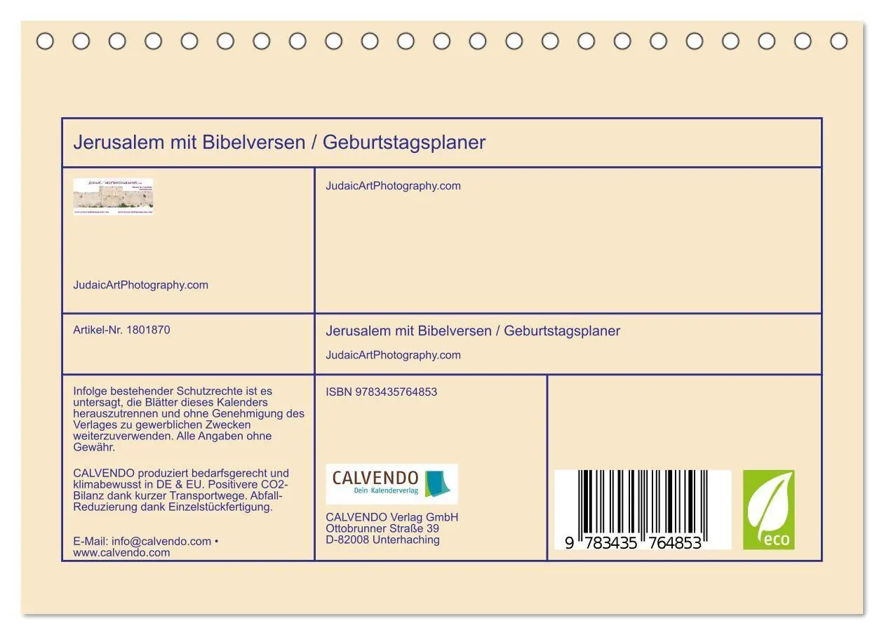 Bild: 9783435764853 | Jerusalem mit Bibelversen / Geburtstagsplaner (Tischkalender 2025...