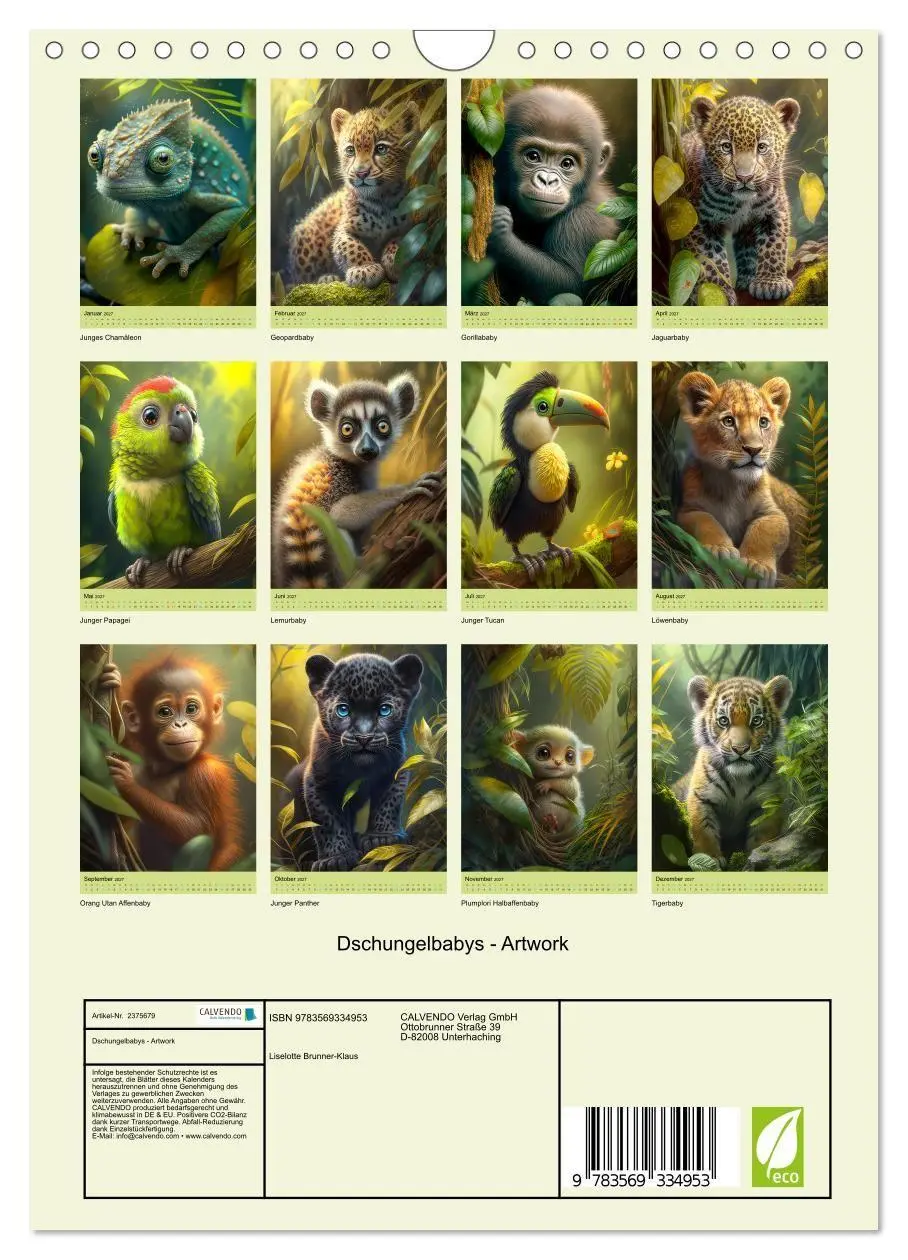 Bild: 9783569334953 | Dschungelbabys - Artwork (Wandkalender 2027 DIN A4 hoch), CALVENDO...