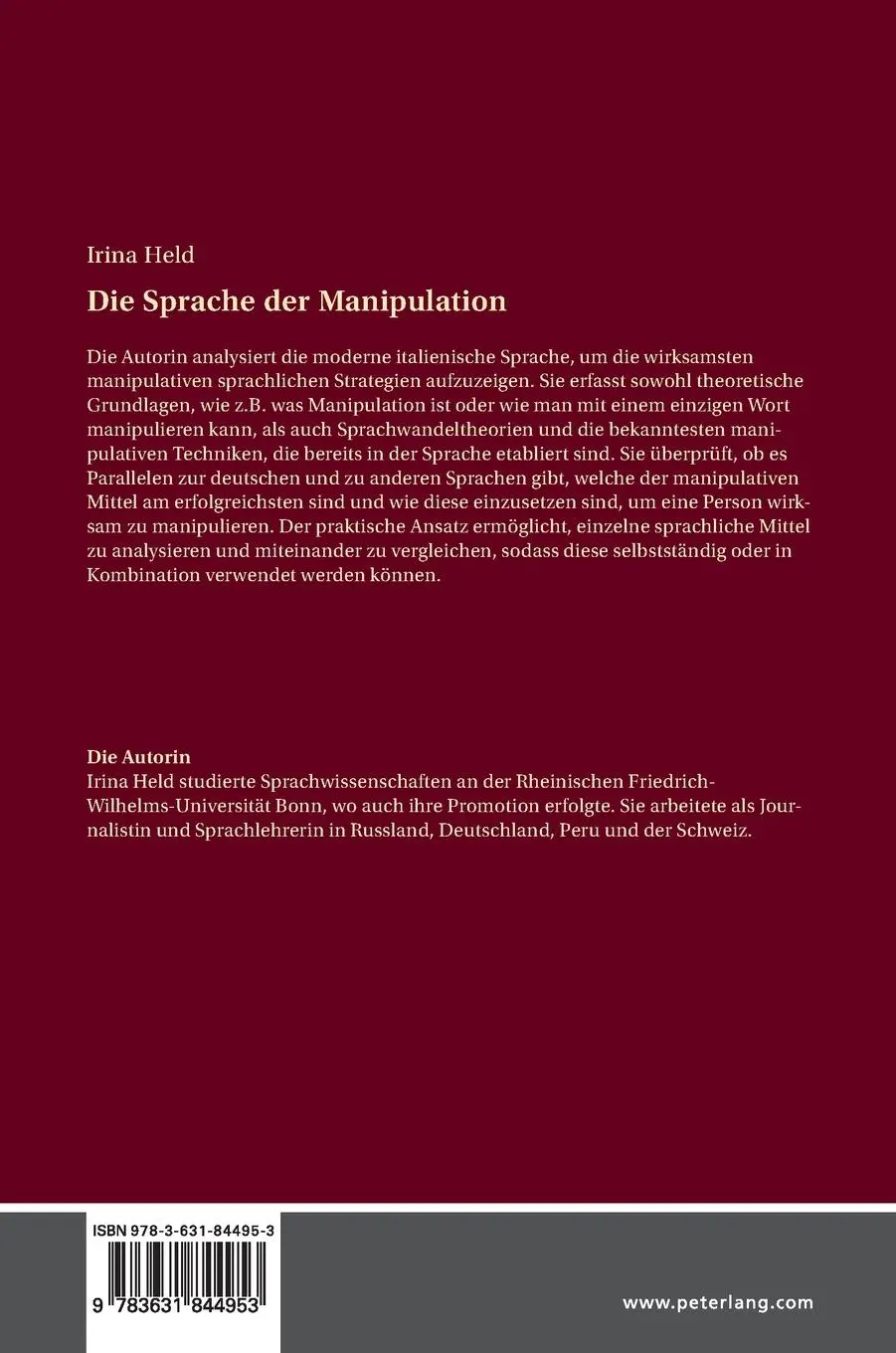 Rückseite: 9783631844953 | Die Sprache der Manipulation | Irina Held | Buch | Deutsch | 2021