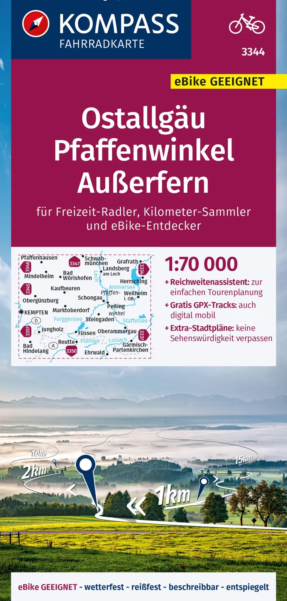 Cover: 9783991214953 | KOMPASS Fahrradkarte 3344 Ostallgäu, Pfaffenwinkel, Außerfern 1:70.000