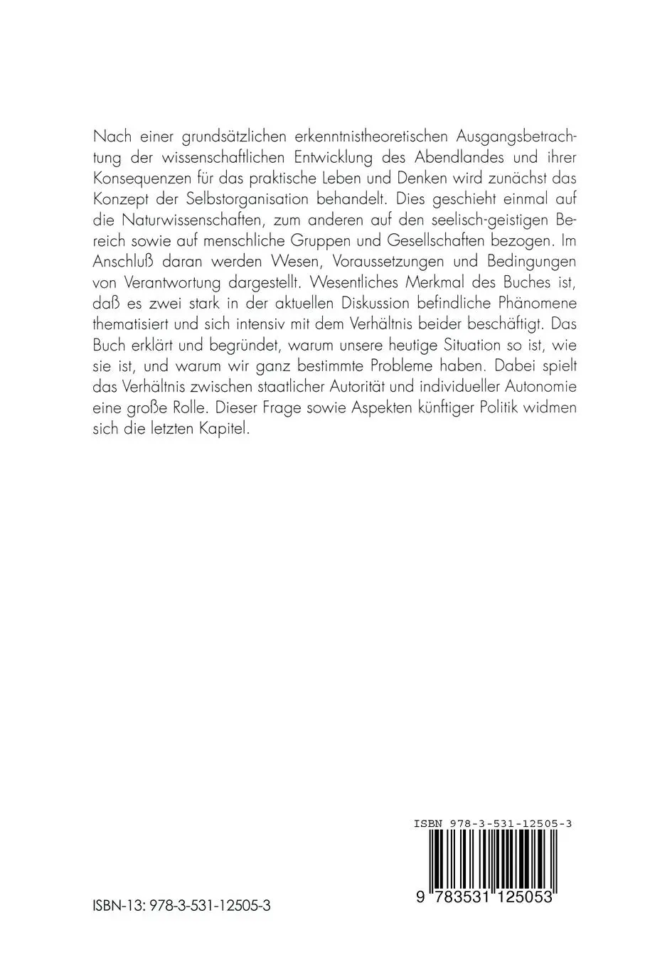 Rückseite: 9783531125053 | Selbstorganisation, Verantwortung, Gesellschaft | Wolfgang Böcher