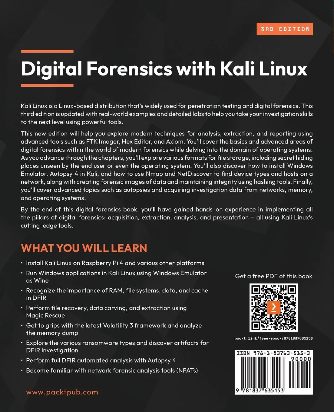 Rückseite: 9781837635153 | Digital Forensics with Kali Linux - Third Edition | Parasram | Buch
