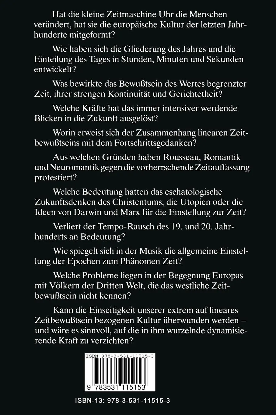 Rückseite: 9783531115153 | Zeit und Kultur | Geschichte des Zeitbewußtseins in Europa | Wendorff