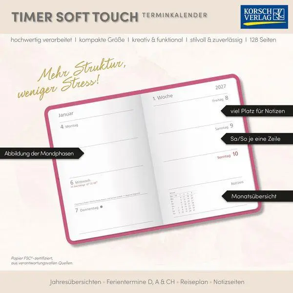 Bild: 9783819305153 | Timer Soft Touch magenta 2027 | Korsch Verlag | Buch | 128 S. | 2027