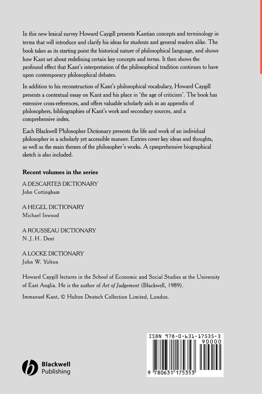 Rückseite: 9780631175353 | A Kant Dictionary | Howard Caygill | Taschenbuch | Englisch | 1995