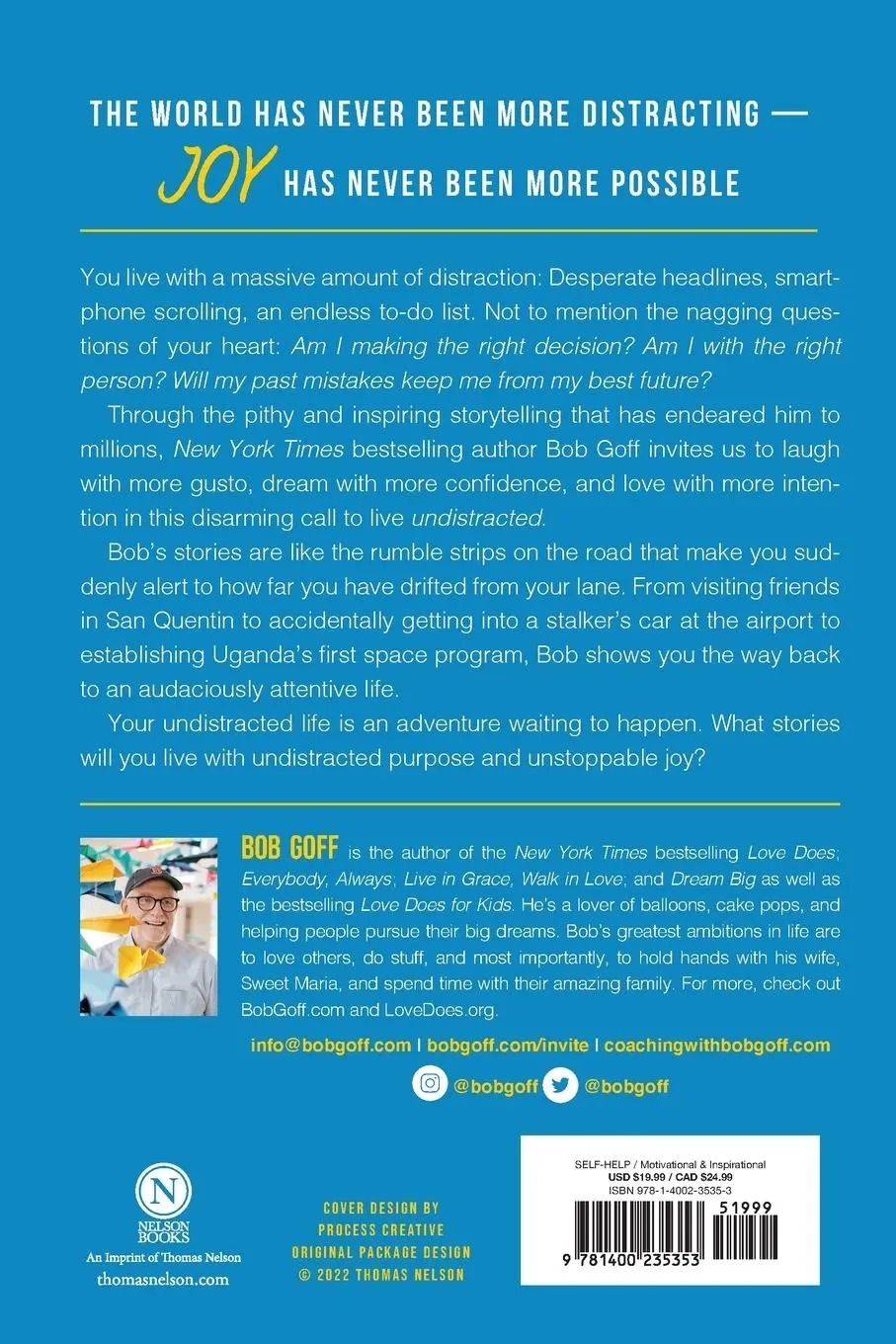 Rückseite: 9781400235353 | Undistracted | Capture Your Purpose. Rediscover Your Joy. | Bob Goff