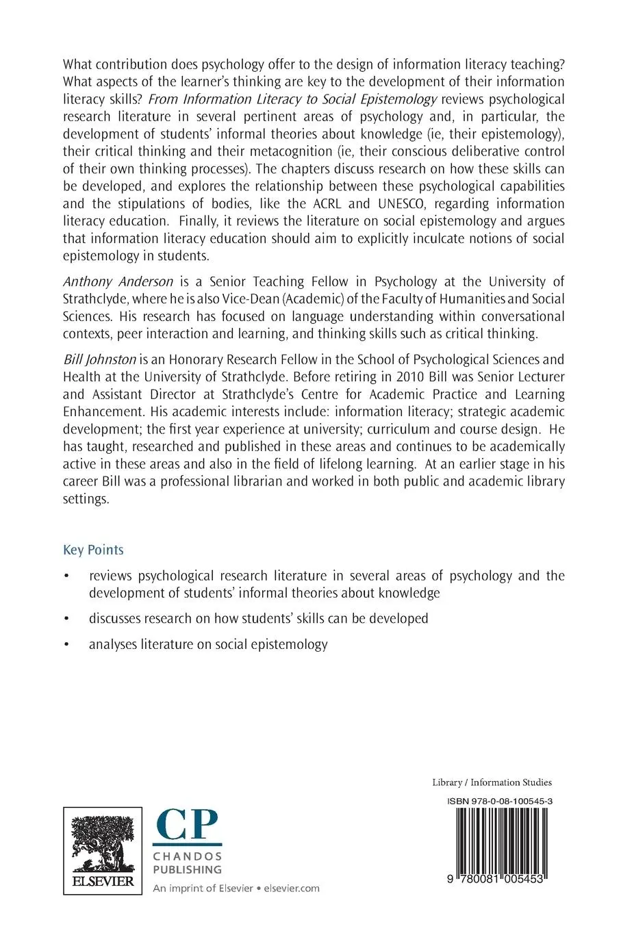 Rückseite: 9780081005453 | From Information Literacy to Social Epistemology | Anderson (u. a.)