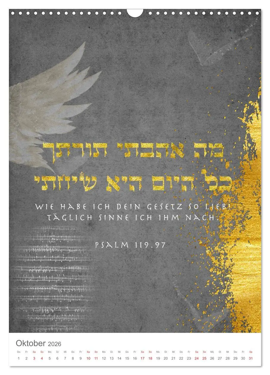 Bild: 9783516405453 | Psalmen Tehilim Hebräisch - Deutsch (Wandkalender 2026 DIN A3...
