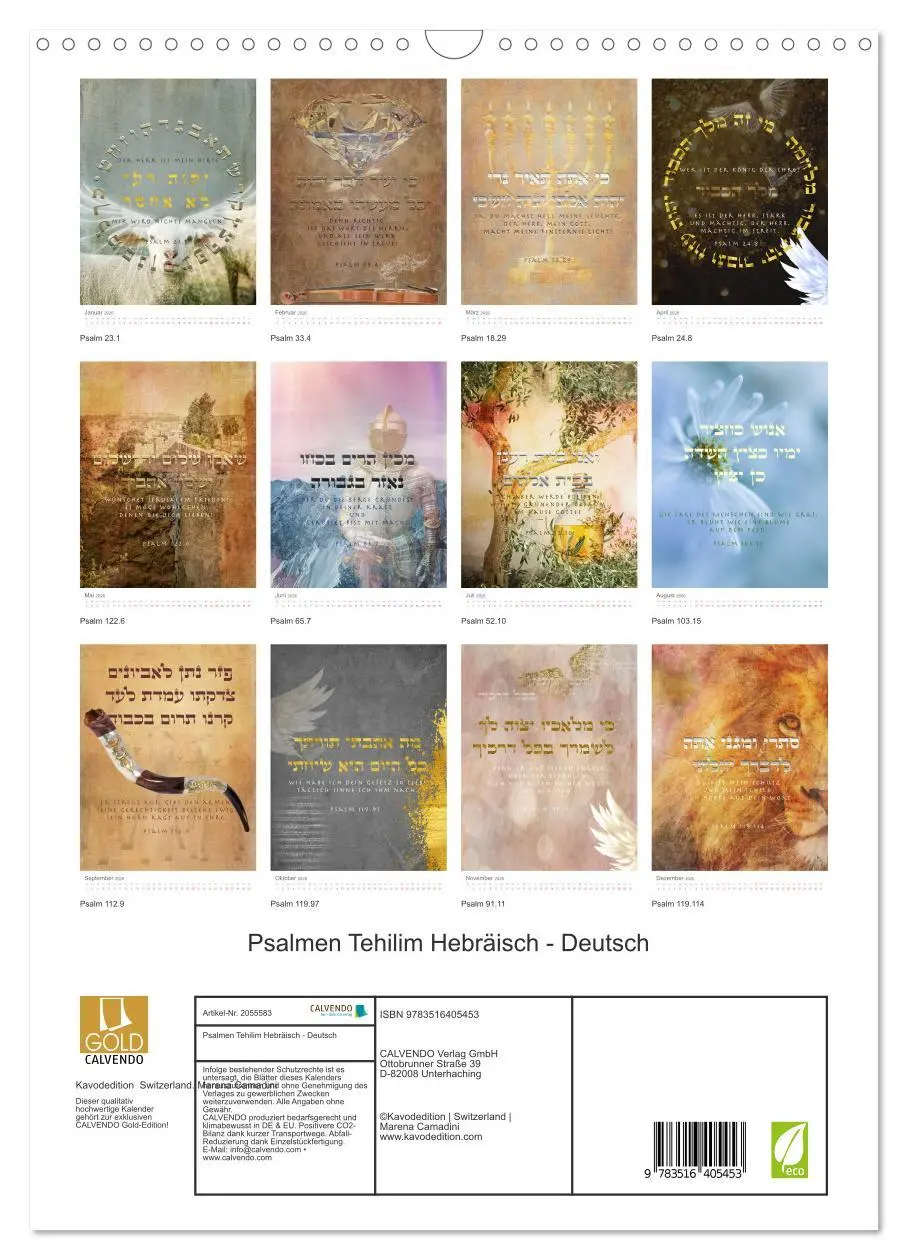 Bild: 9783516405453 | Psalmen Tehilim Hebräisch - Deutsch (Wandkalender 2026 DIN A3...