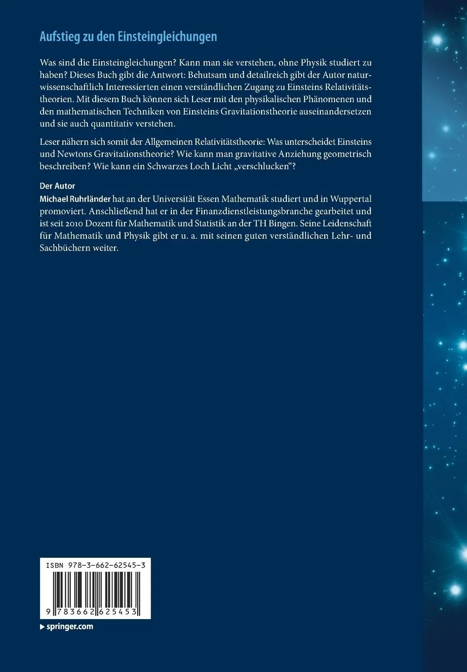 Rückseite: 9783662625453 | Aufstieg zu den Einsteingleichungen | Michael Ruhrländer | Taschenbuch