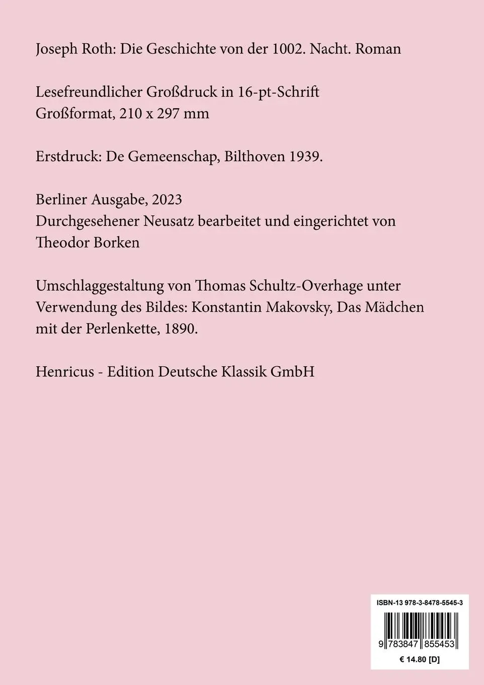 Rückseite: 9783847855453 | Die Geschichte von der 1002. Nacht (Großdruck) | Roman | Joseph Roth