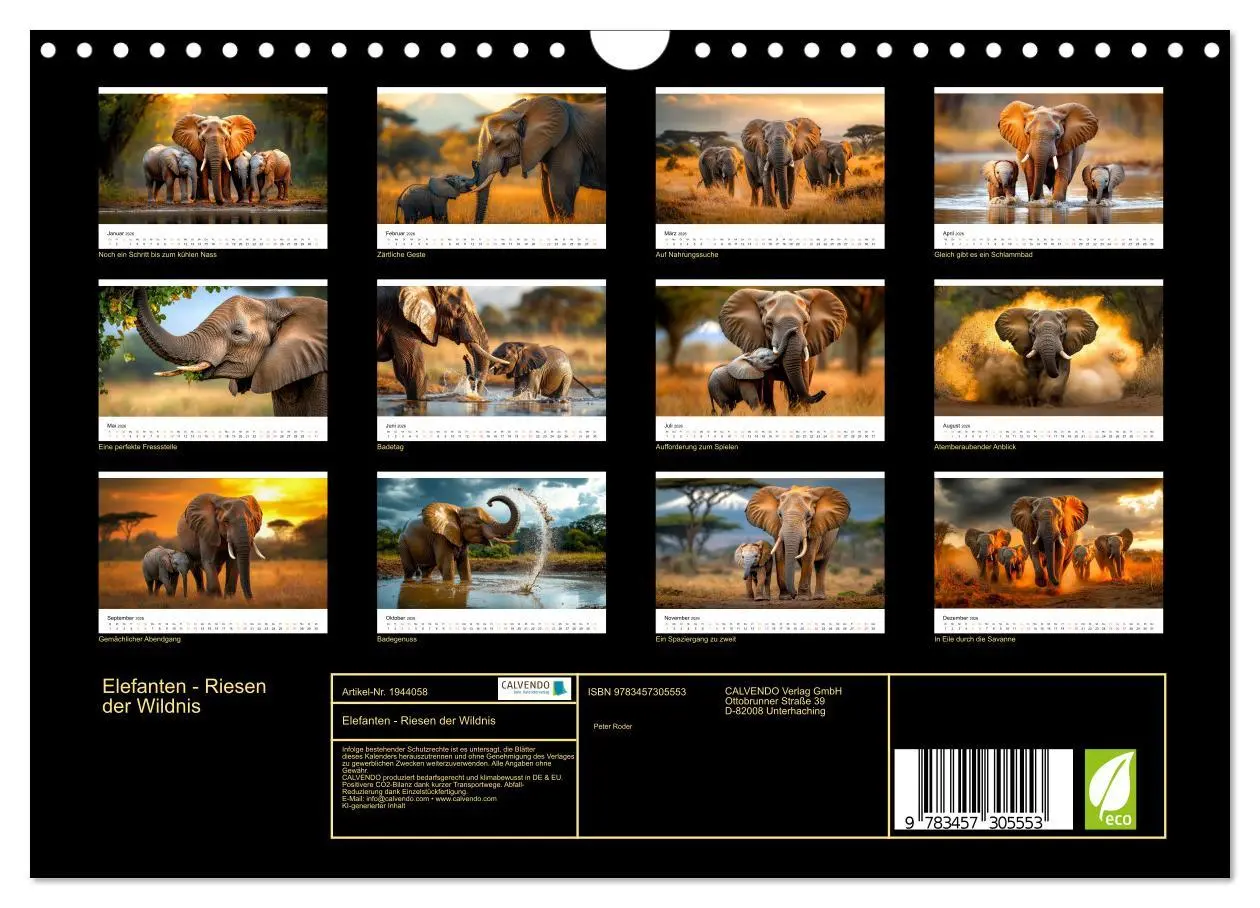 Bild: 9783457305553 | Elefanten - Riesen der Wildnis (Wandkalender 2026 DIN A4 quer),...