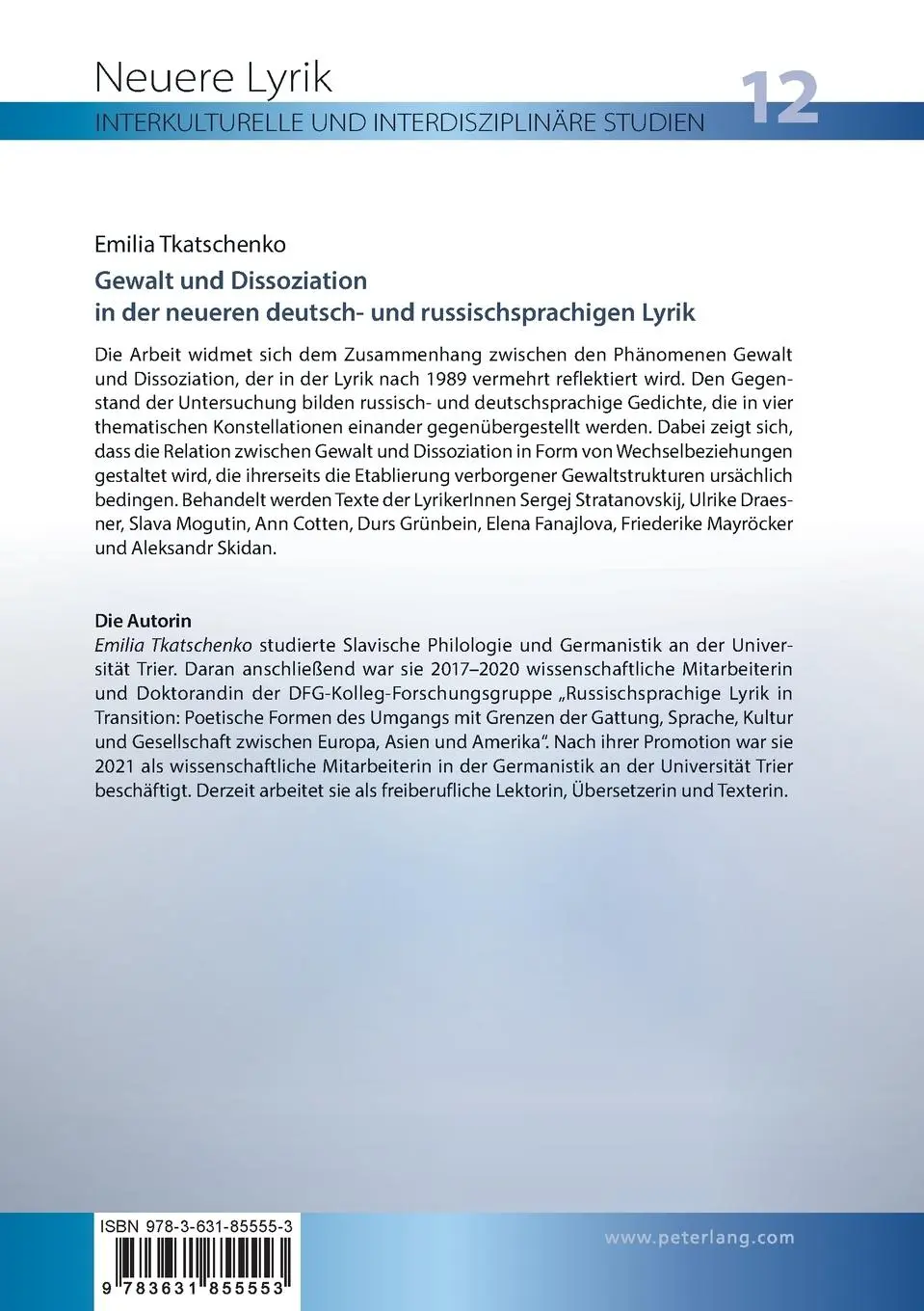 Rückseite: 9783631855553 | Gewalt und Dissoziation in der neueren deutsch- und...