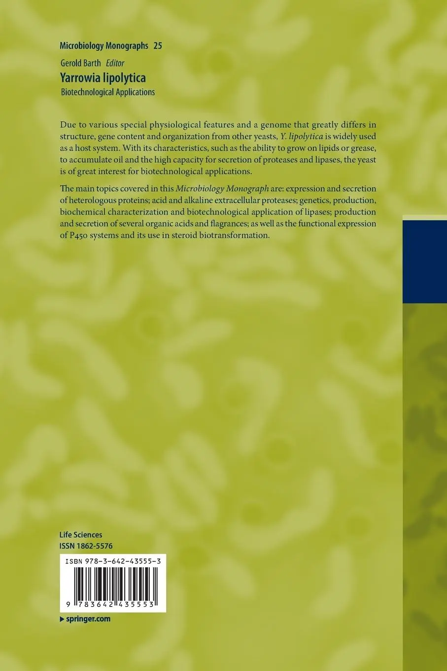 Rückseite: 9783642435553 | Yarrowia lipolytica | Biotechnological Applications | Gerold Barth
