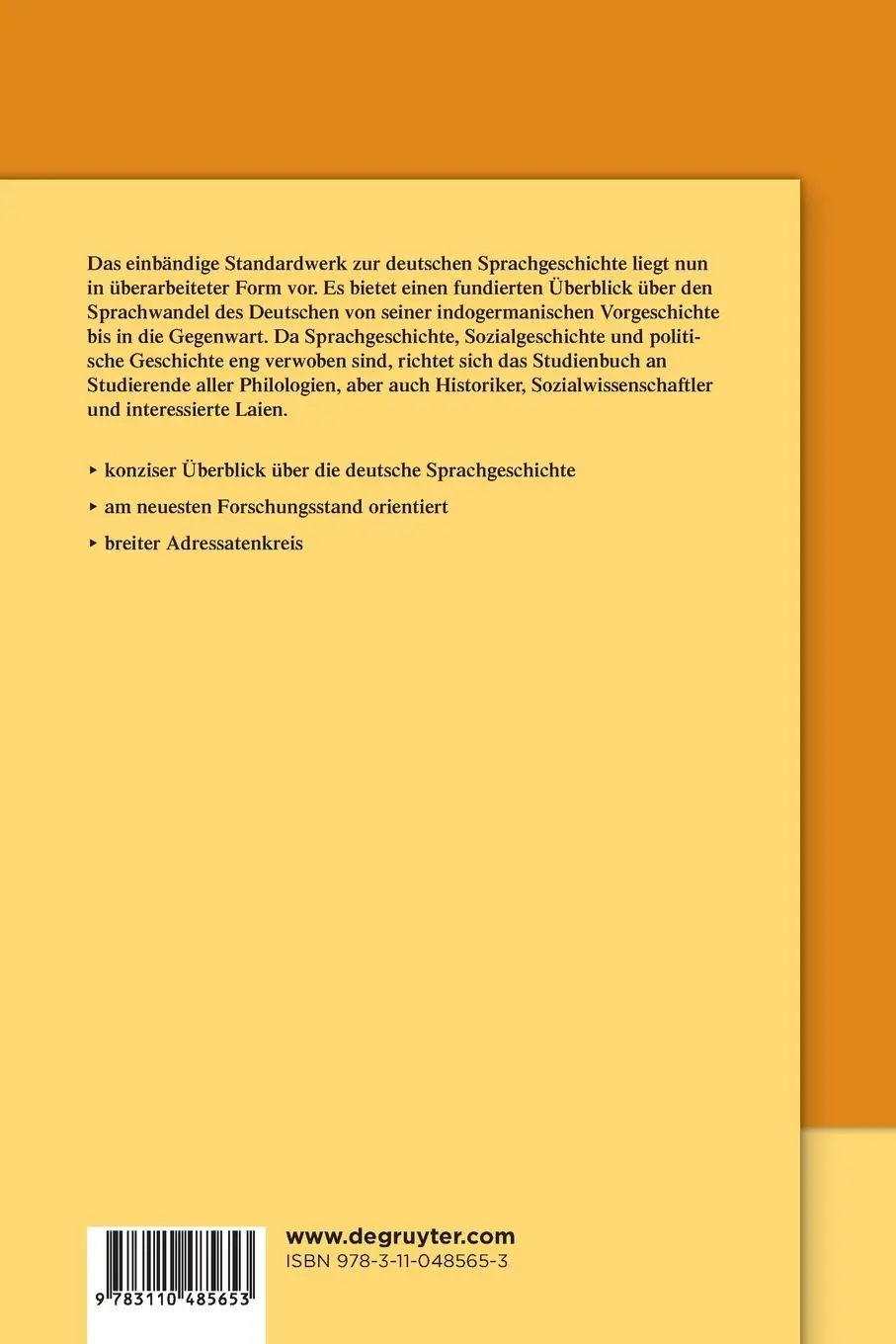 Rückseite: 9783110485653 | Geschichte der deutschen Sprache | Peter Von Polenz | Taschenbuch