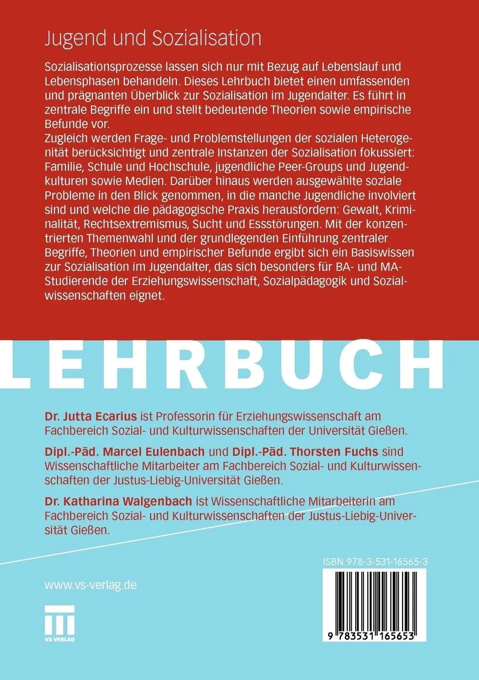 Rückseite: 9783531165653 | Jugend und Sozialisation | Jutta Ecarius (u. a.) | Taschenbuch | 2010