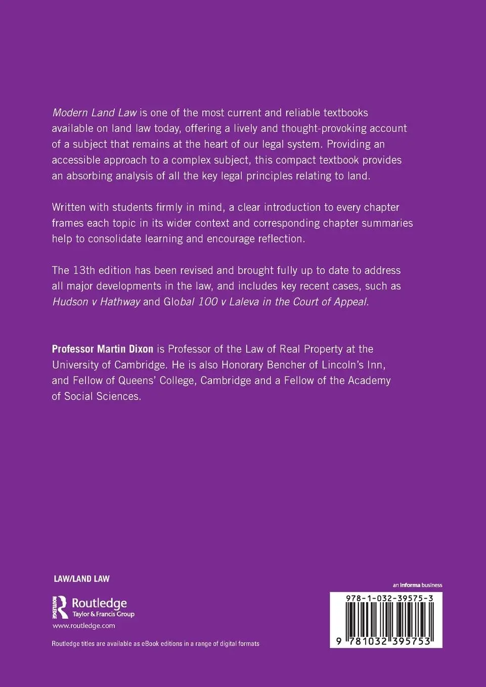 Rückseite: 9781032395753 | Modern Land Law | Martin Dixon | Taschenbuch | Englisch | 2023