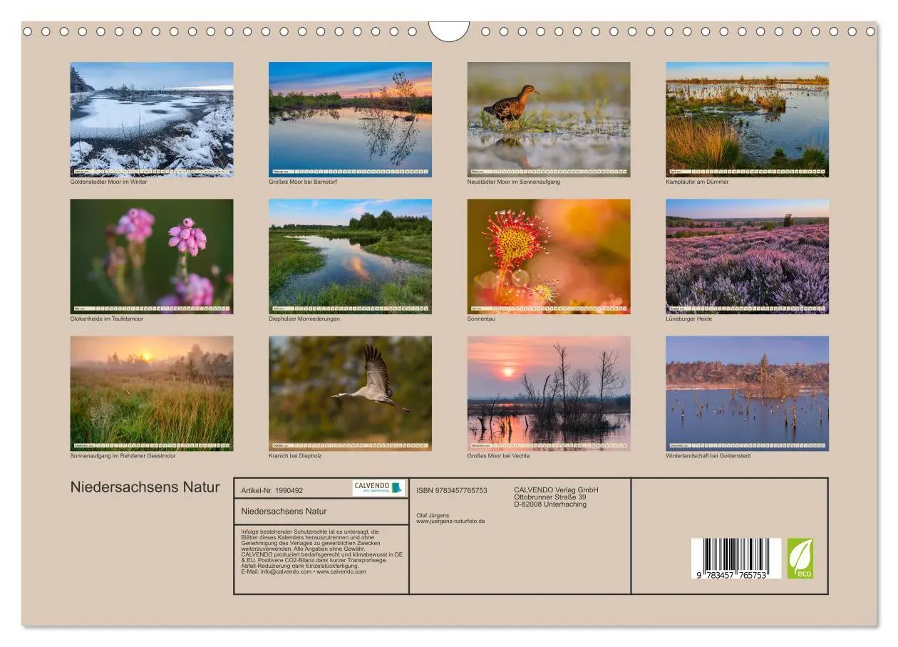 Bild: 9783457765753 | Niedersachsens Natur (Wandkalender 2026 DIN A3 quer), CALVENDO...