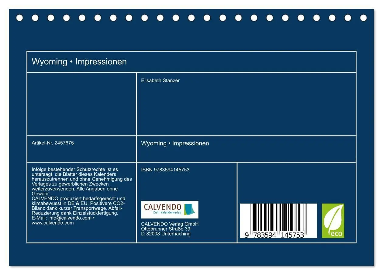 Bild: 9783594145753 | Wyoming ¿ Impressionen (Tischkalender 2027 DIN A5 quer), CALVENDO...