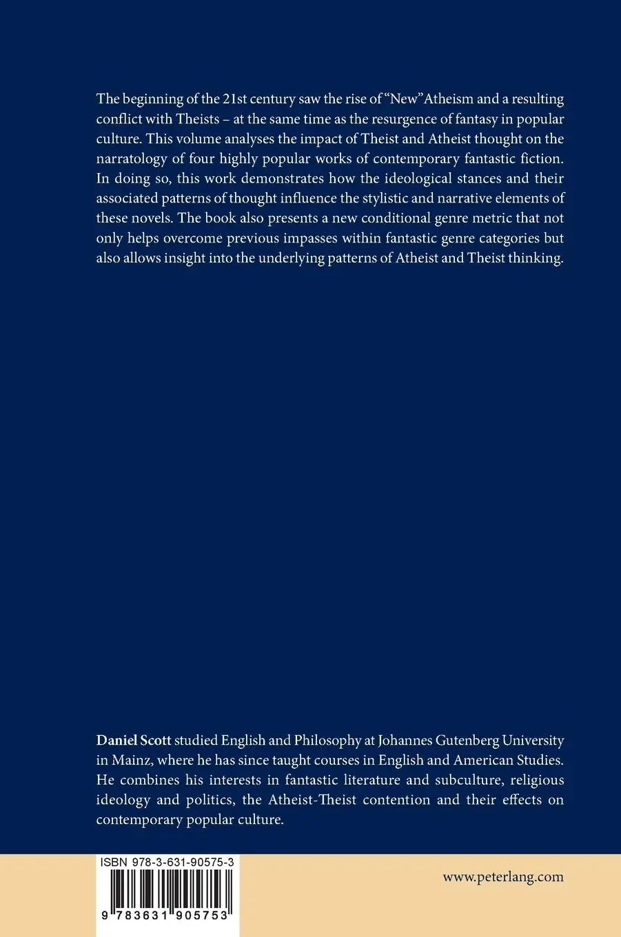 Rückseite: 9783631905753 | Atheism and Theism in Contemporary Fantasy Fiction | Daniel Scott