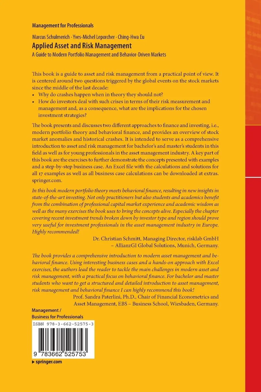 Rückseite: 9783662525753 | Applied Asset and Risk Management | Marcus Schulmerich (u. a.) | Buch