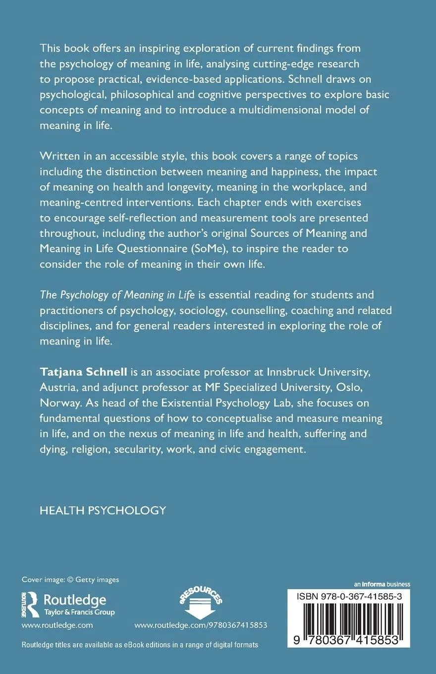Rückseite: 9780367415853 | The Psychology of Meaning in Life | Tatjana Schnell | Taschenbuch