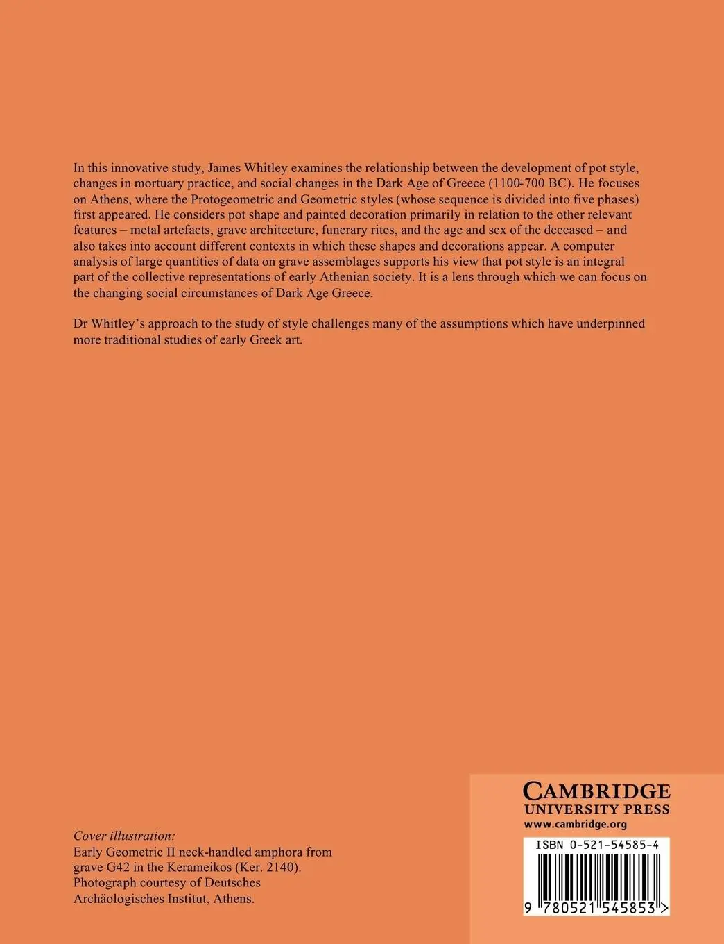 Rückseite: 9780521545853 | Style and Society in Dark Age Greece | James Whitley | Taschenbuch