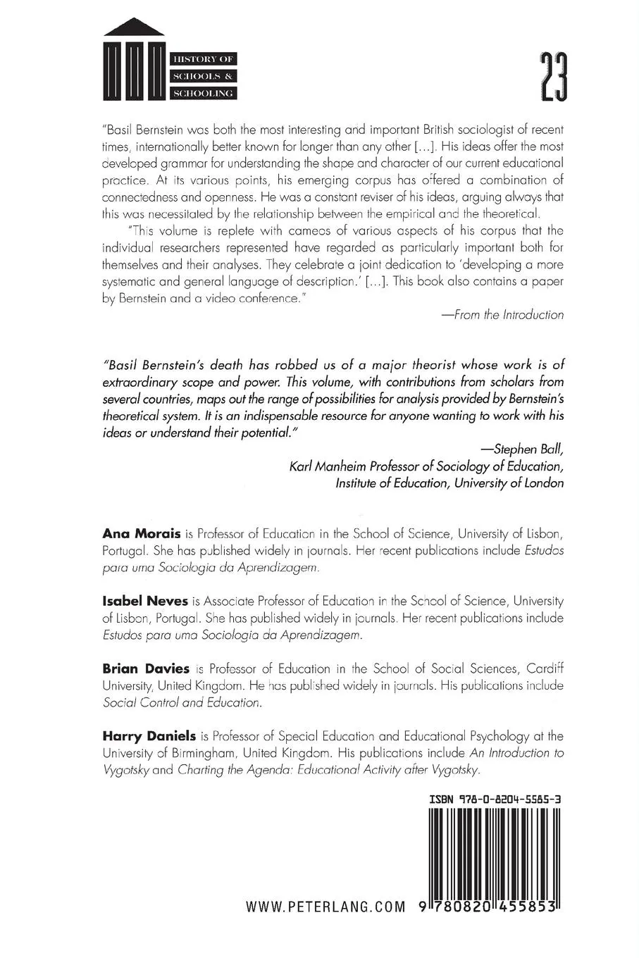 Rückseite: 9780820455853 | Towards a Sociology of Pedagogy | Ana M. Morais (u. a.) | Taschenbuch