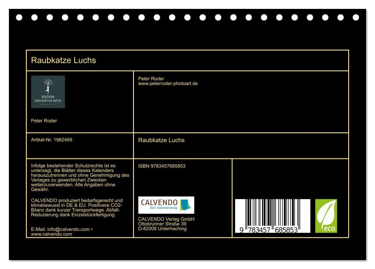 Bild: 9783457685853 | Raubkatze Luchs (Tischkalender 2026 DIN A5 quer), CALVENDO...