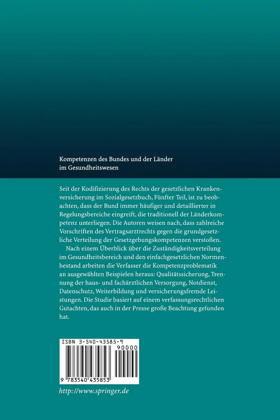 Rückseite: 9783540435853 | Kompetenzen des Bundes und der Länder im Gesundheitswesen -...