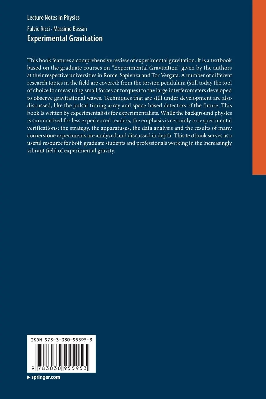 Rückseite: 9783030955953 | Experimental Gravitation | Fulvio Ricci (u. a.) | Taschenbuch | xxii