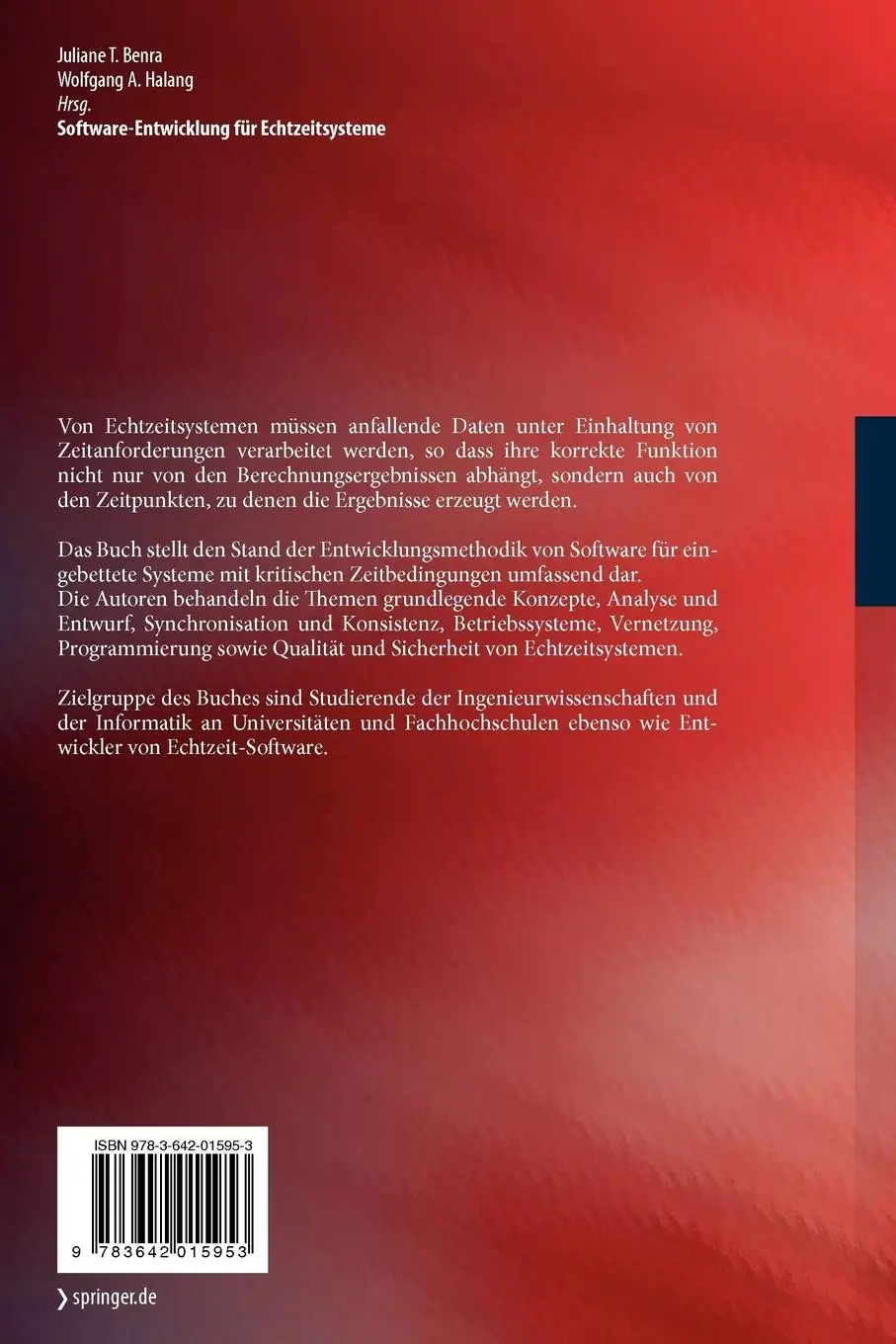 Rückseite: 9783642015953 | Software-Entwicklung für Echtzeitsysteme | Juliane T. Benra | Buch