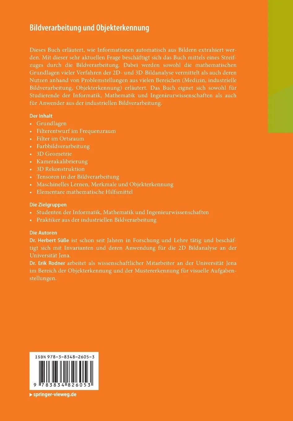 Rückseite: 9783834826053 | Bildverarbeitung und Objekterkennung | Erik Rodner (u. a.) | Buch
