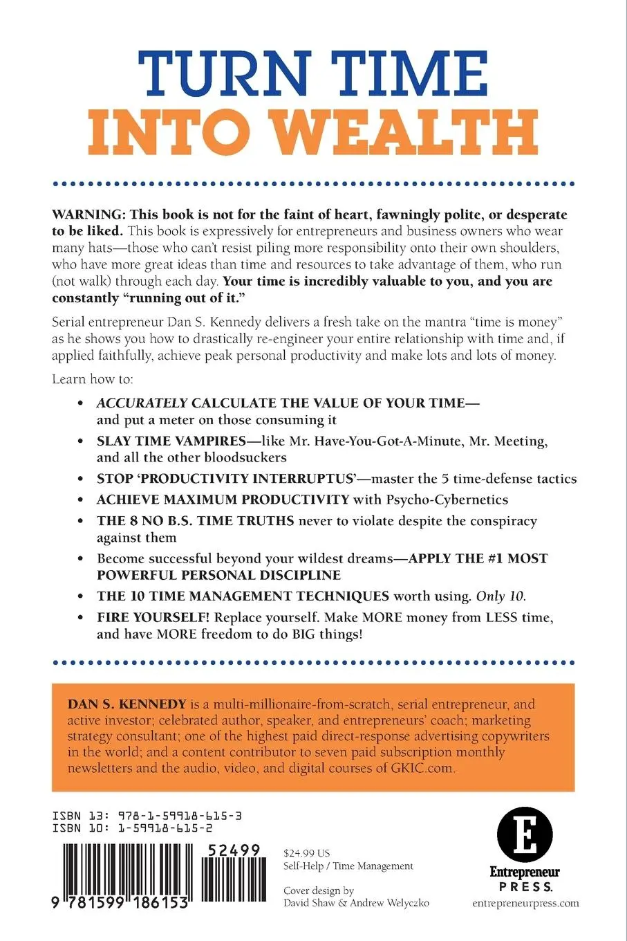 Rückseite: 9781599186153 | No B.S. Time Management for Entrepreneurs | Dan S Kennedy | Buch